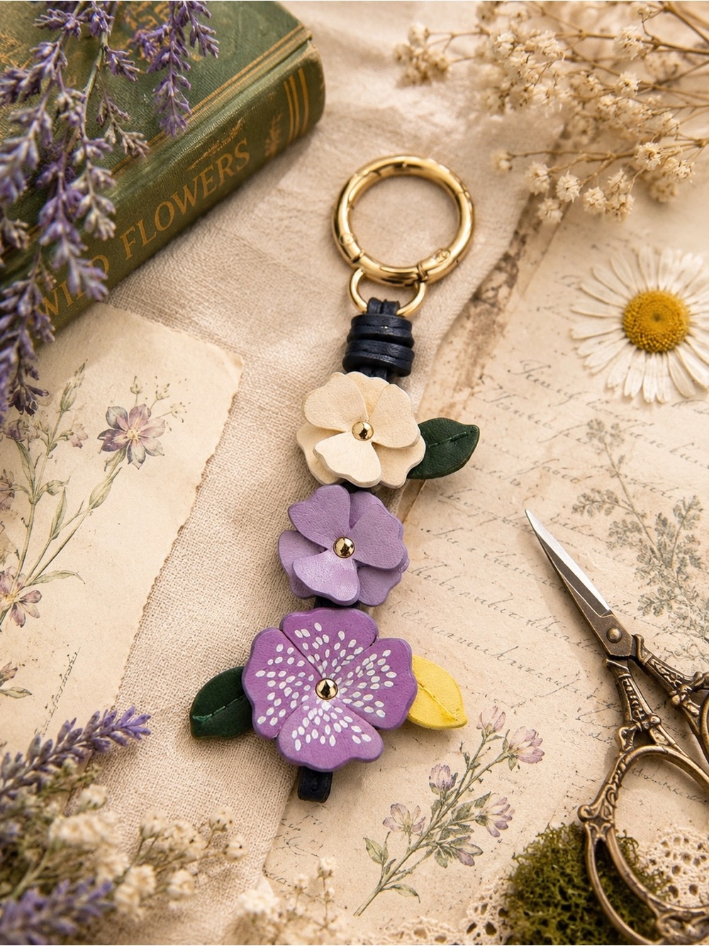 Pastel Lavender Stacked Floral Bag Charm